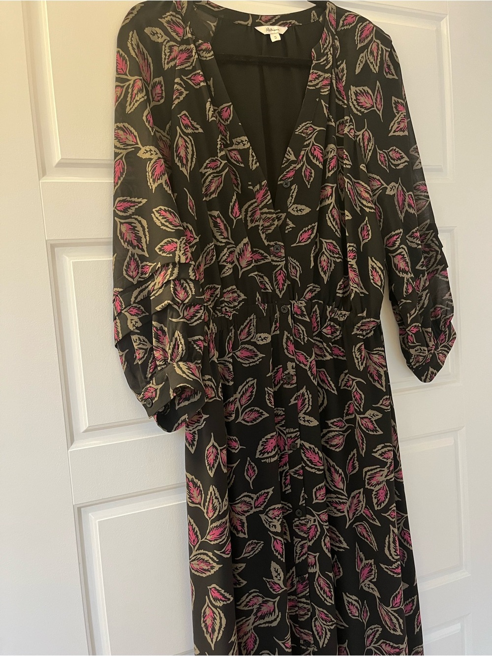 Reitmans Black Maxi Dress with Pink and Cream Leaf Print